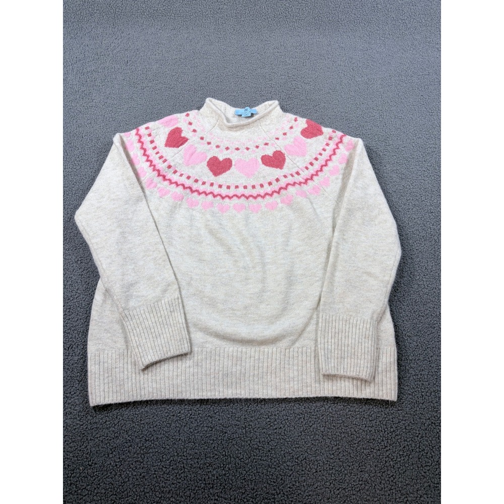 CeCe Sweater Womens Small Beige Heart Fair Isle Mock Neck Knit Pullover 8289